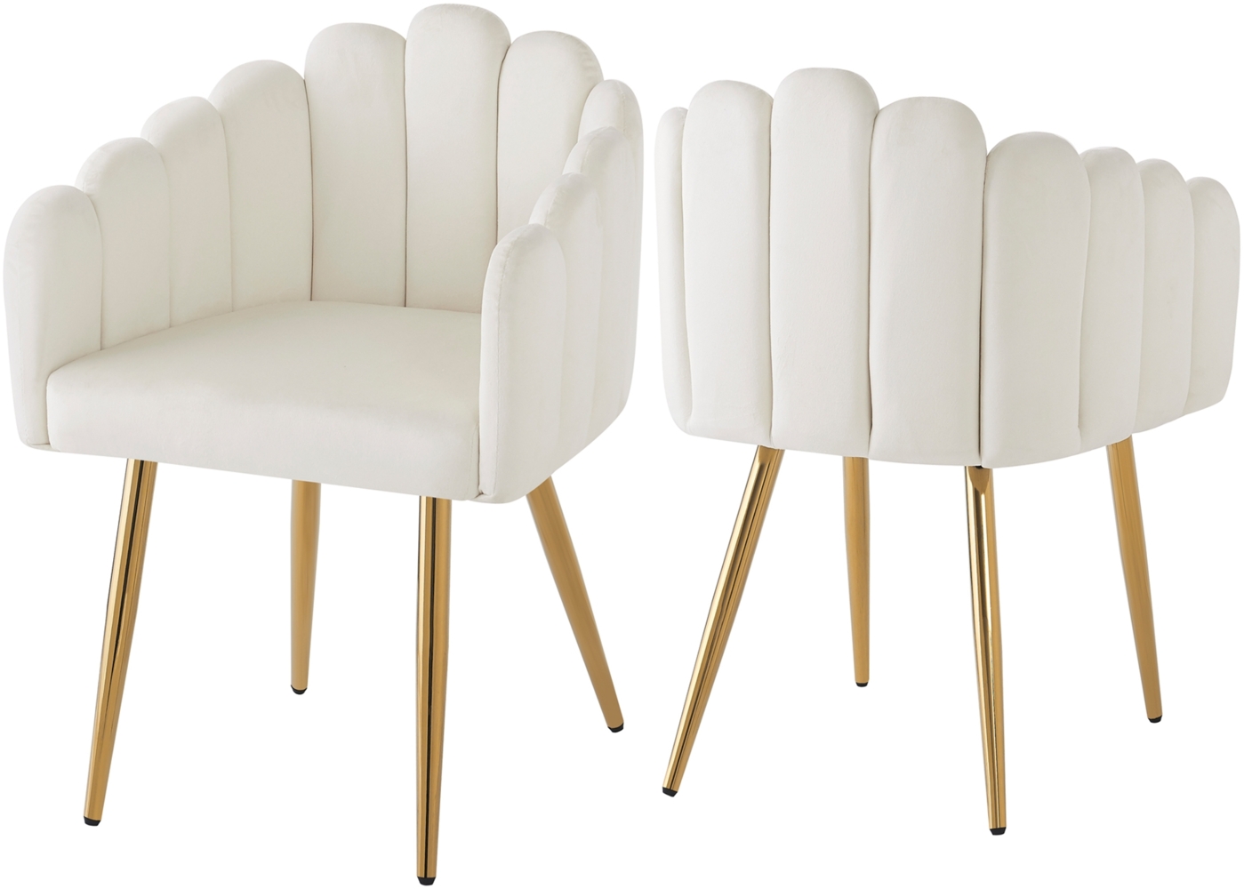 Merax Samtstühle (2 st), 2er-set, galvanisierte goldene Eisenbeine, einfacher leichter Luxusstuhl, einzigartiger fächerförmiger Designstuhl, verstellbare Beine, Beige Bild 1
