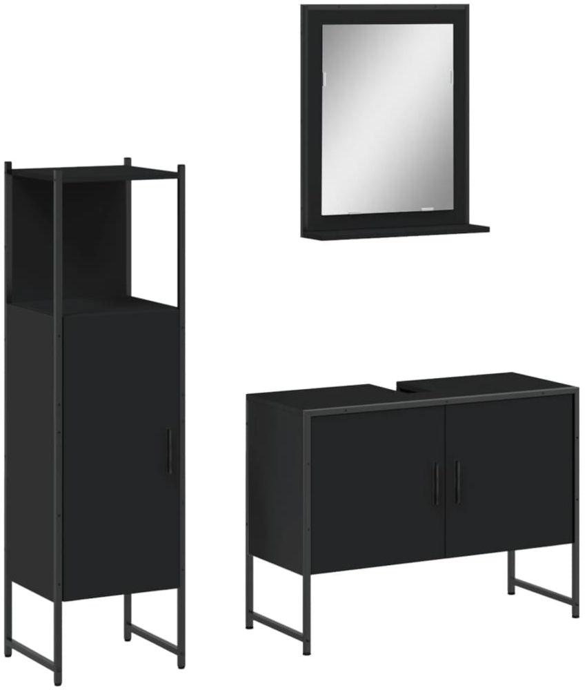 vidaXL 3-tlg. Badmöbel-Set Schwarz Holzwerkstoff 3214349 Bild 1