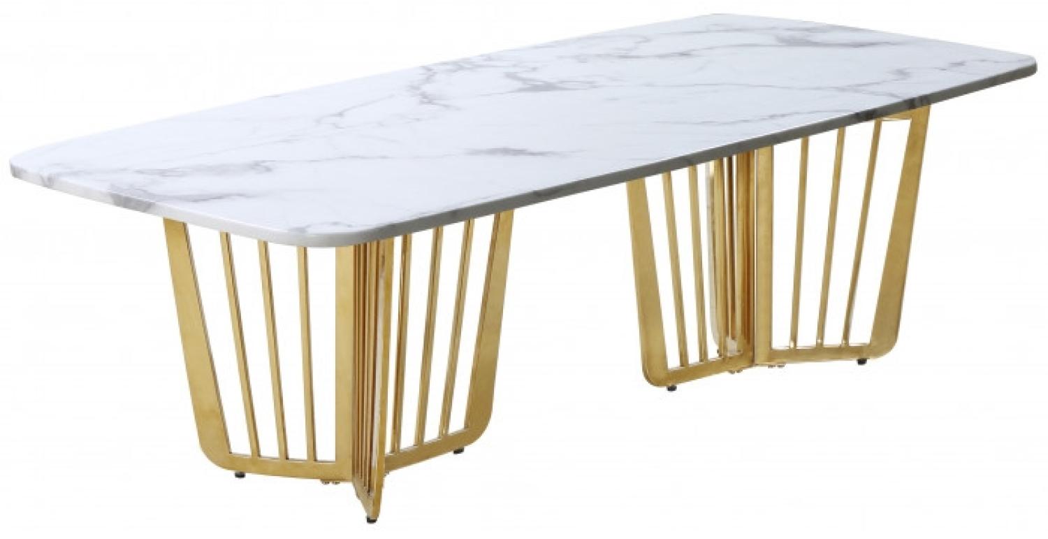 Fastro Couchtisch Edelstahl Chrom Gold Marmor Oberfläche weiß Bild 1