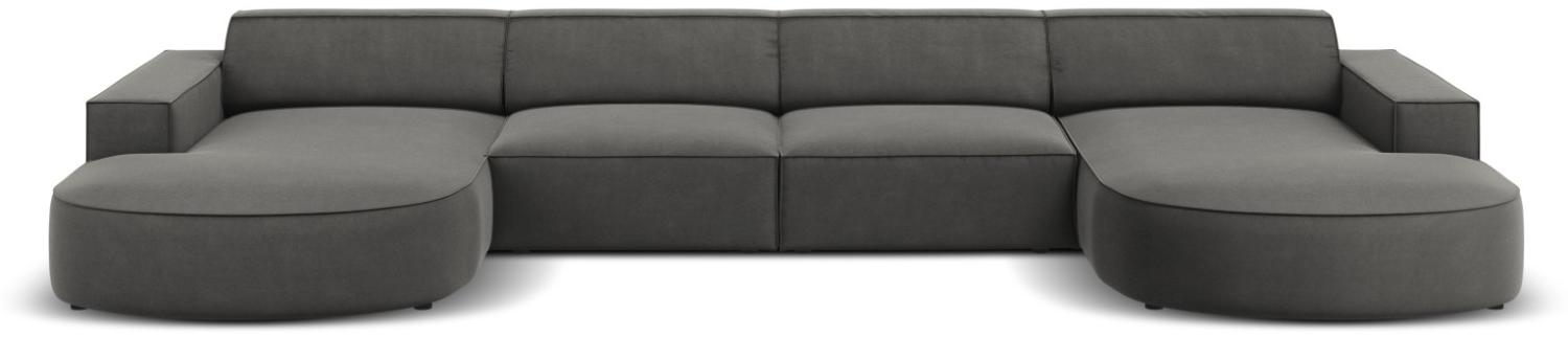 Micadoni 6-Sitzer Samtstoff Panorama Sofa rund Jodie | Bezug Light Grey | Beinfarbe Black Plastic Bild 1