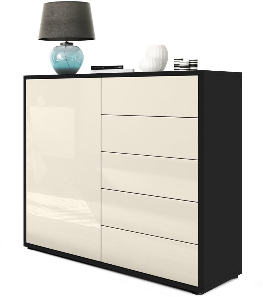 Vladon Sideboard Ben V2, Kommode mit 1 Tür und 5 Schubladen, Schwarz matt/Creme Hochglanz (79 x 74 x 36 cm) Bild 1