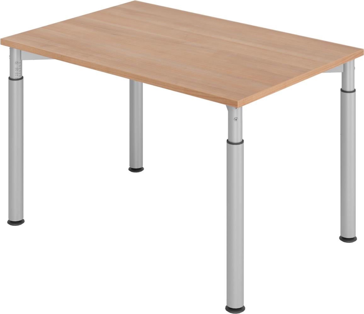 bümö höhenverstellbarer Schreibtisch 120x80 cm in Nussbaum, Gestell silber - PC Tisch höhenverstellbar & klein, höhenverstellbarer Tisch Büro, kleiner Computertisch verstellbar, Y-Serie, YS-12-N-S Bild 1