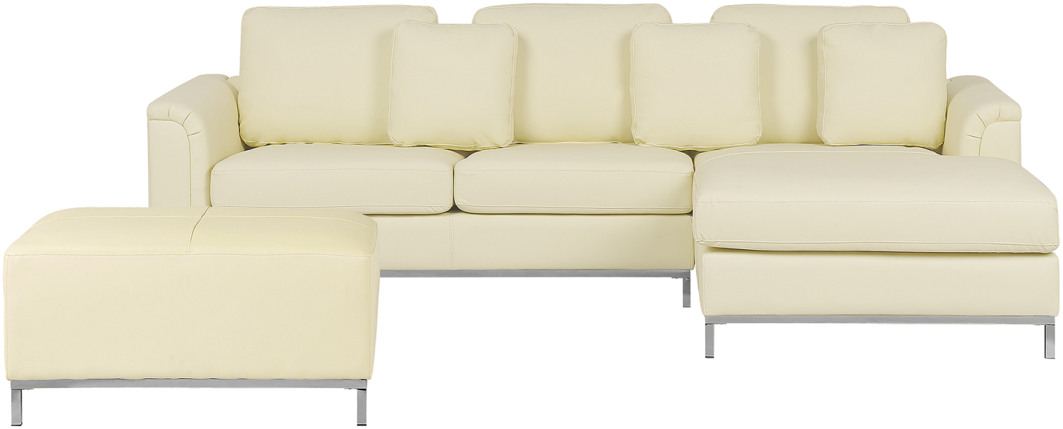 Ecksofa Leder beige linksseitig mit Ottomane OSLO Bild 1