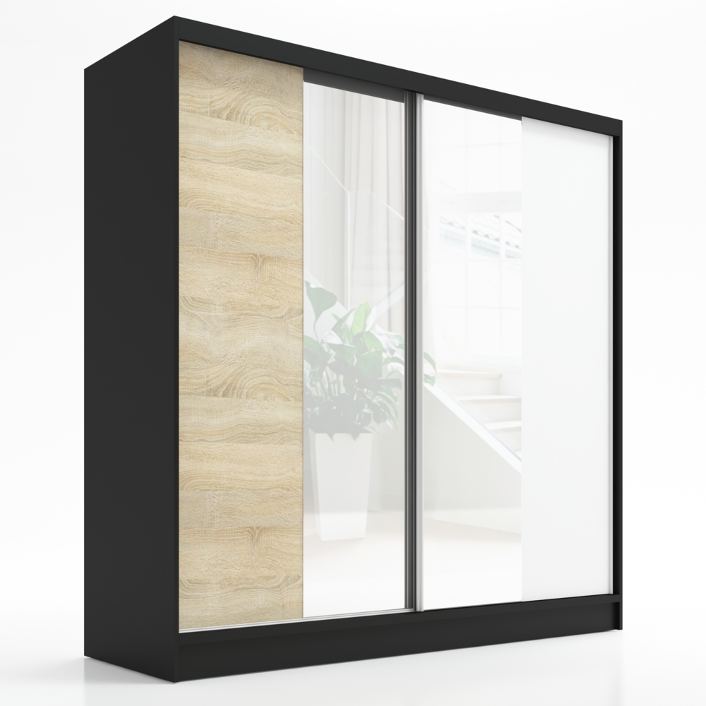 Schwebetrenschrank DUO 2-trig Schrank 180 cm Farbe: Schwarz , wei , sonoma Bild 1