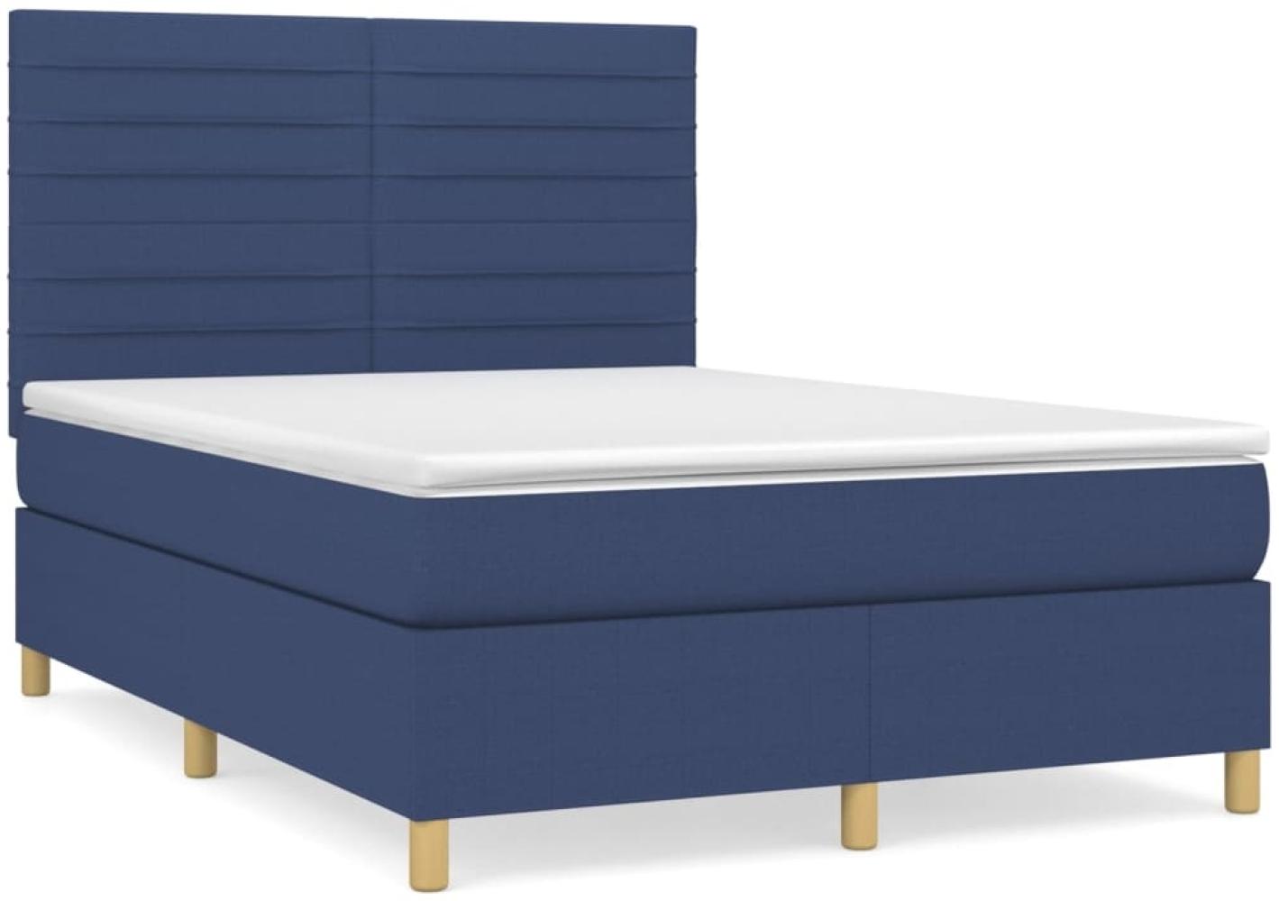 vidaXL Boxspringbett mit Matratze Blau 140x190 cm Stoff 3142415 Bild 1