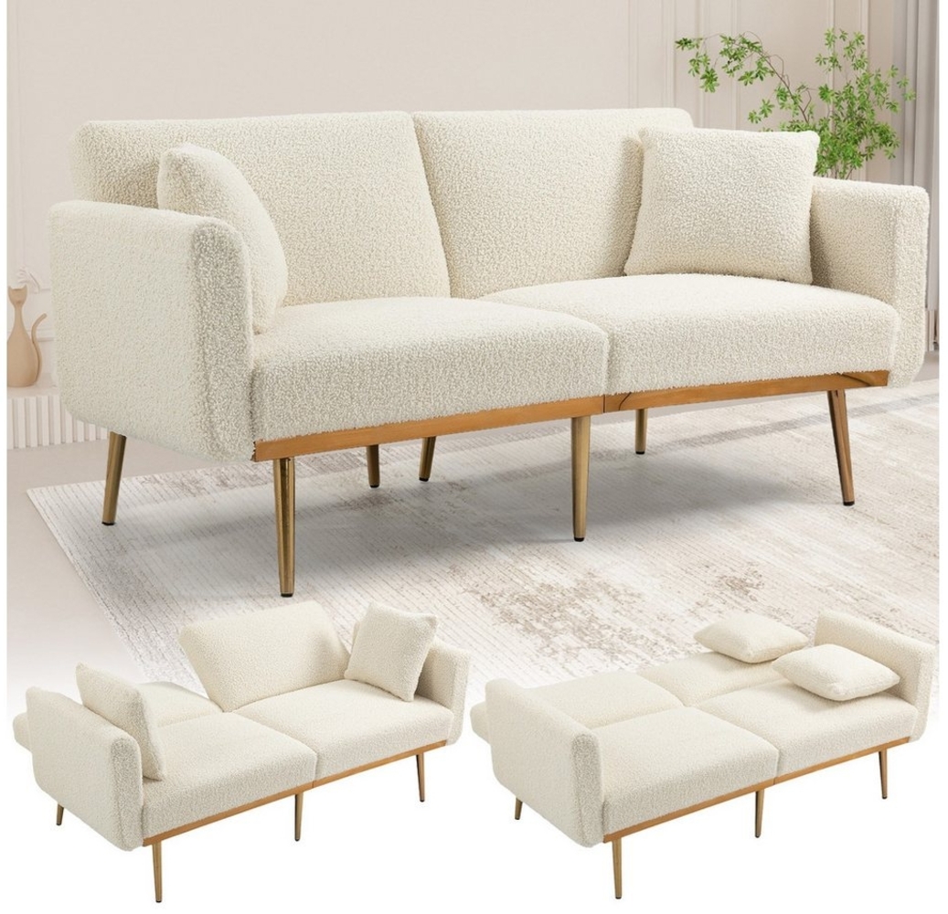 LVHOM 2-Sitzer Klappsofa mit Bettfunktion + 2 passenden Kissen, 162(L)x80(B)x78(H) cm, platzsparend, verstellbare Rückenlehne (Schlaffunktion), Sitzfläche aus Samt/Fleece, Multifunktional & Luxus Bild 1