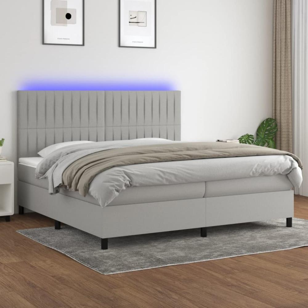 Boxspringbett mit Matratze & LED Stoff Hellgrau 200 x 200 cm, Härtegrad: H2 [3135061] Bild 1