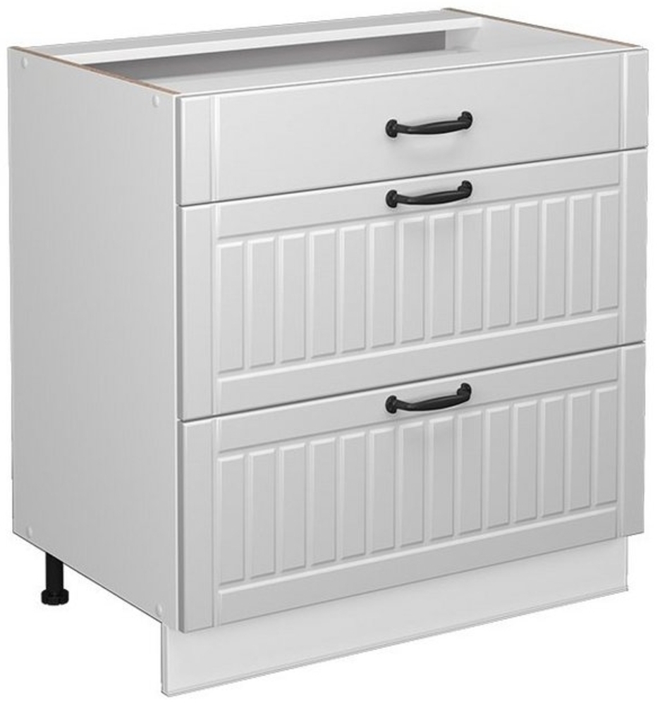 Badschrank Fame-Line Weiß Landhaus 80 x 82 cm mit 3 Schubladen, ohne Arbeitsplatte Vicco Bild 1