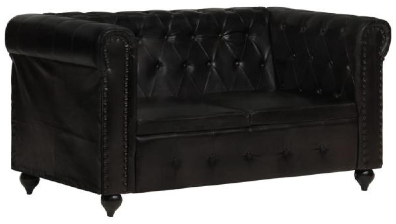 vidaXL Chesterfield-Sofa 2-Sitzer Schwarz Echtleder Bild 1