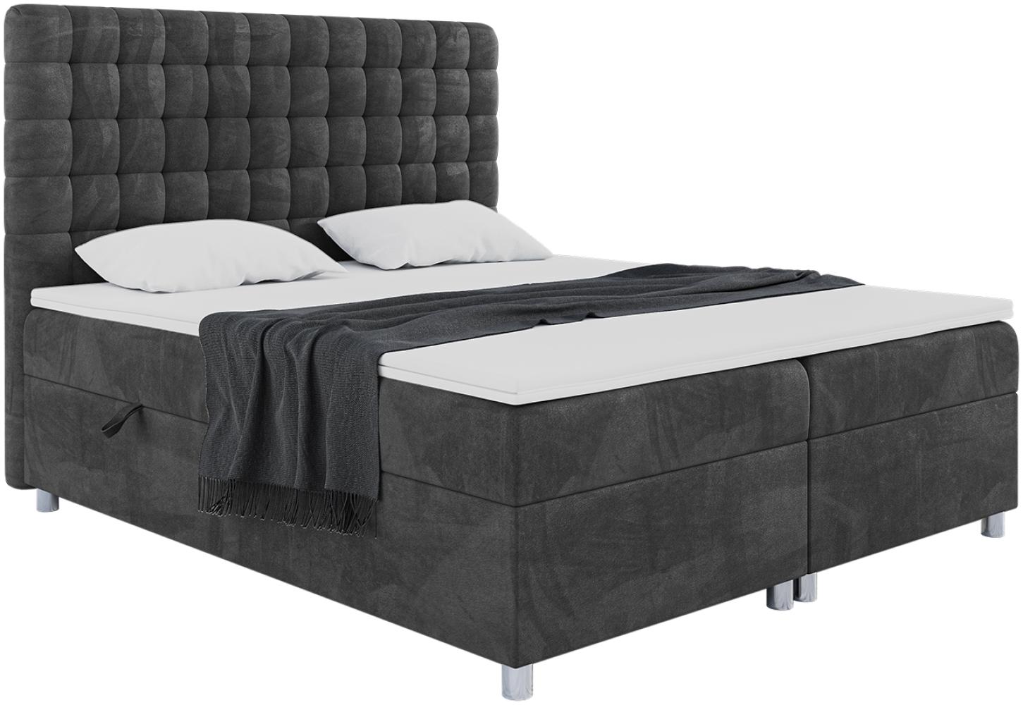 MEBLINI Boxspringbett ASTON 140x200 cm mit Bettkasten - H3/Schwarz Samt Polsterbett - Doppelbett mit Topper & Taschenfederkern-Matratze Bild 1