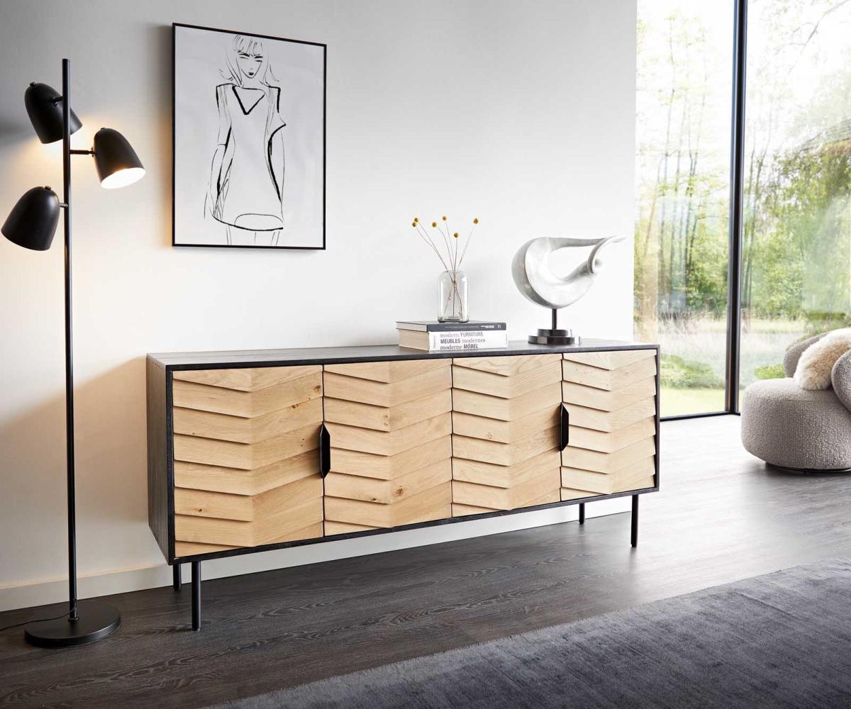 Sideboard Muvi 175 cm Eiche Natur Mango Schwarz Metall Schwarz 4 Türen Bild 1