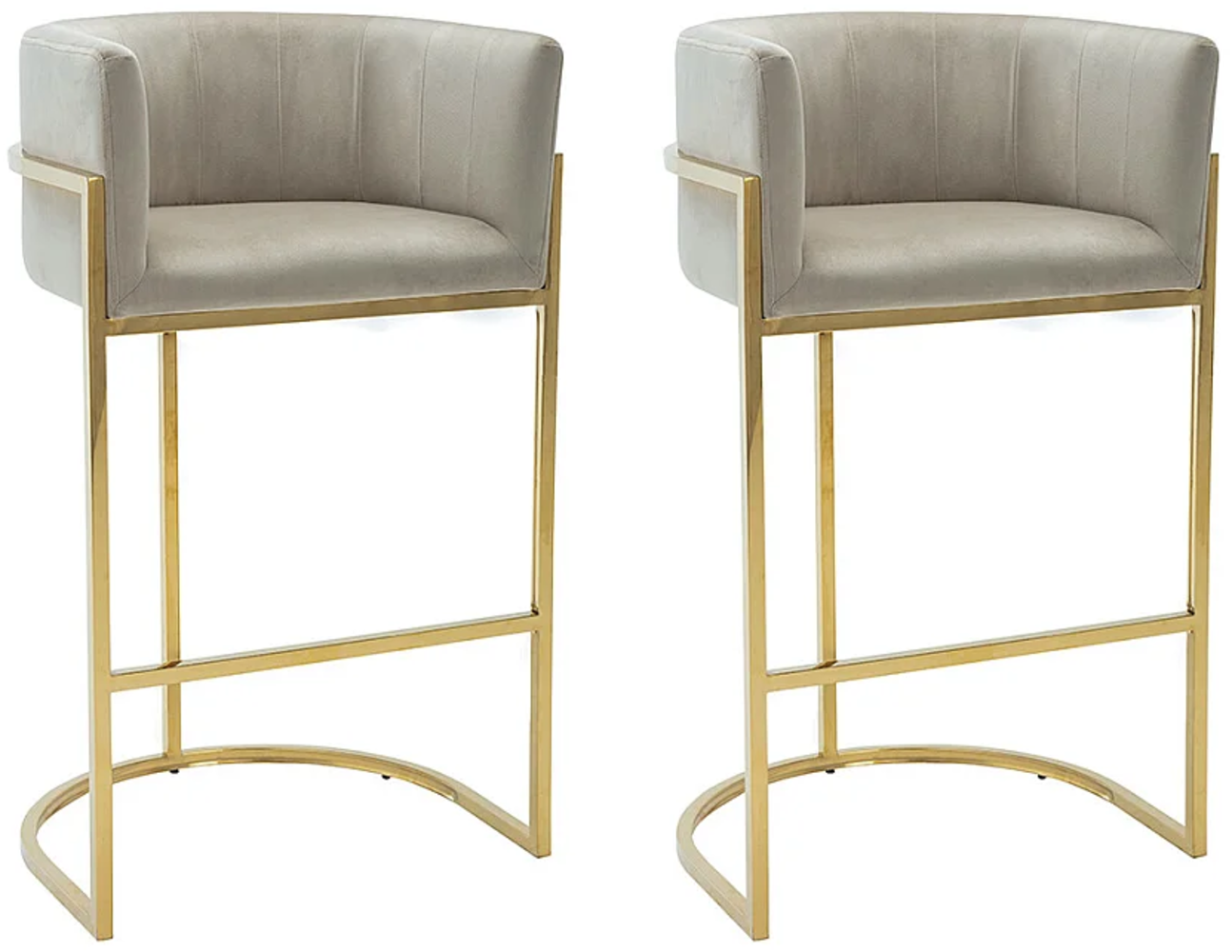 Vente-unique - Barhocker 2er-Set - Samt & Edelstahl - Beige & Gold - PERIA von Pascal MORABITO Bild 1