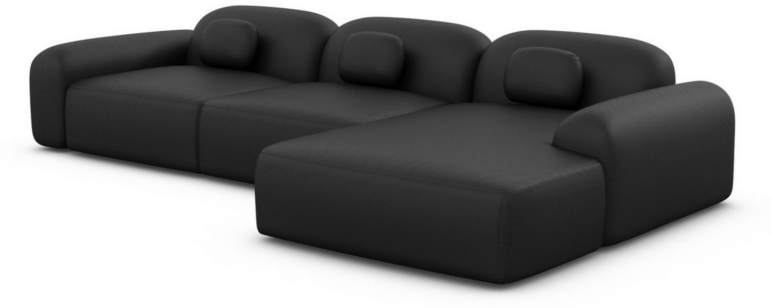 Ecksofa Barcelona L Kurz mit Zierkissen, Kunstleder, Schwarz, Rechts Bild 1