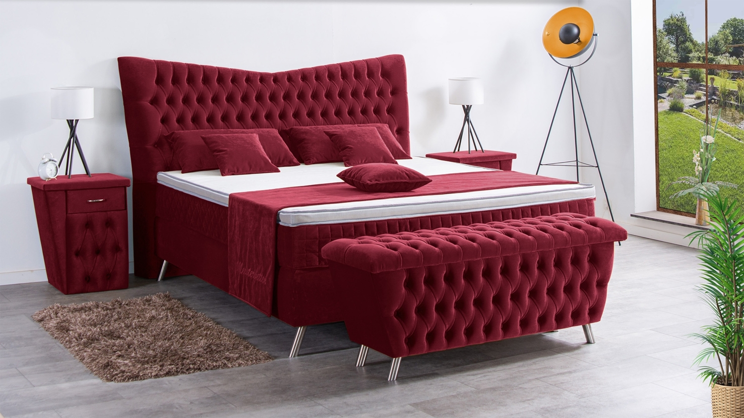 Meisterbetten Boxspringbett Juve 240x220 in VS-Weinrot, Matratzenbezug Optiflex, Ergoflex-Topper Bild 1