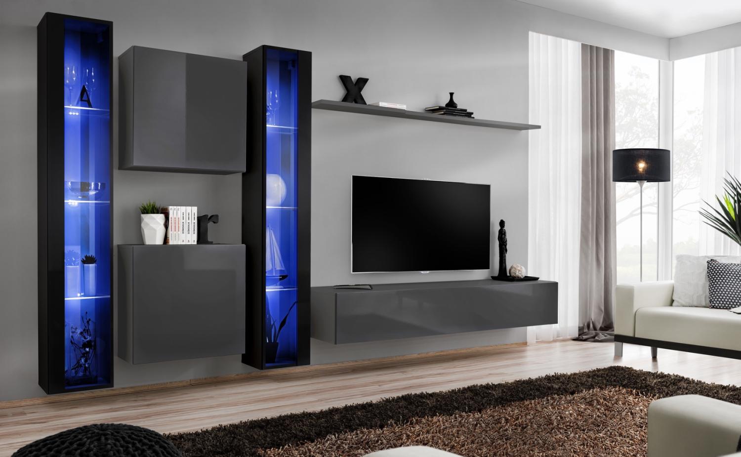 Hängende Wohnwand Switch XVI in Schwarz und Grafit 330 x 180 cm 6-teilig Bild 1