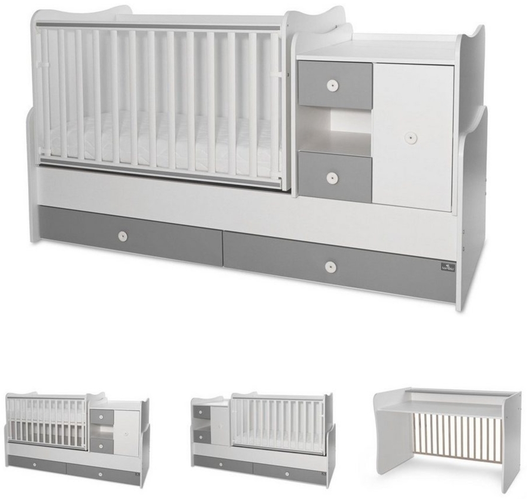 Lorelli Babybett, Jugendbett 3 in 1 Mini Max umbaubar, für 2 Kinder gleichzeitig weiß dunkelgrau Bild 1