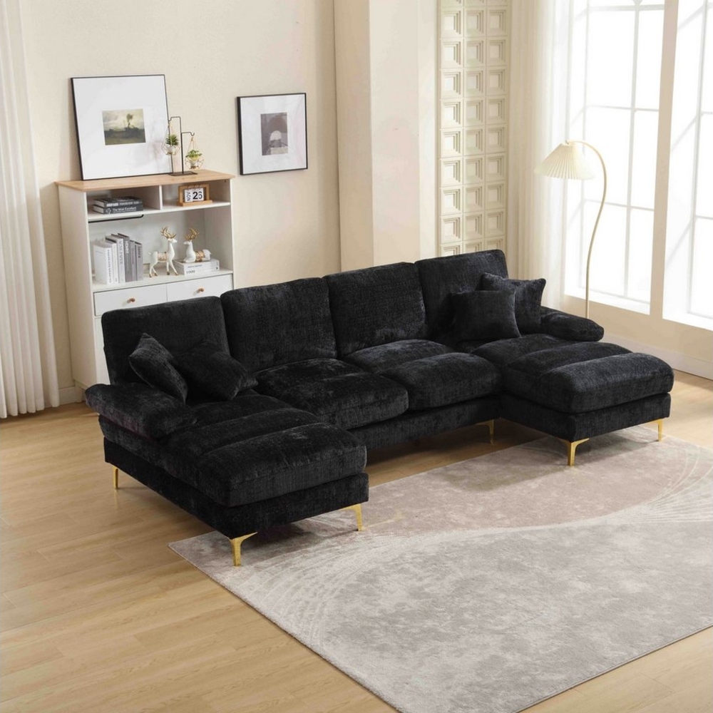 OKWISH Sofa Moderner U-förmiger Modularsofa mit Ottomanen, wendbar, 4-Sitzer, inklusive Kissen, Doppel-Chaiselongue und Memory-Schaum Bild 1