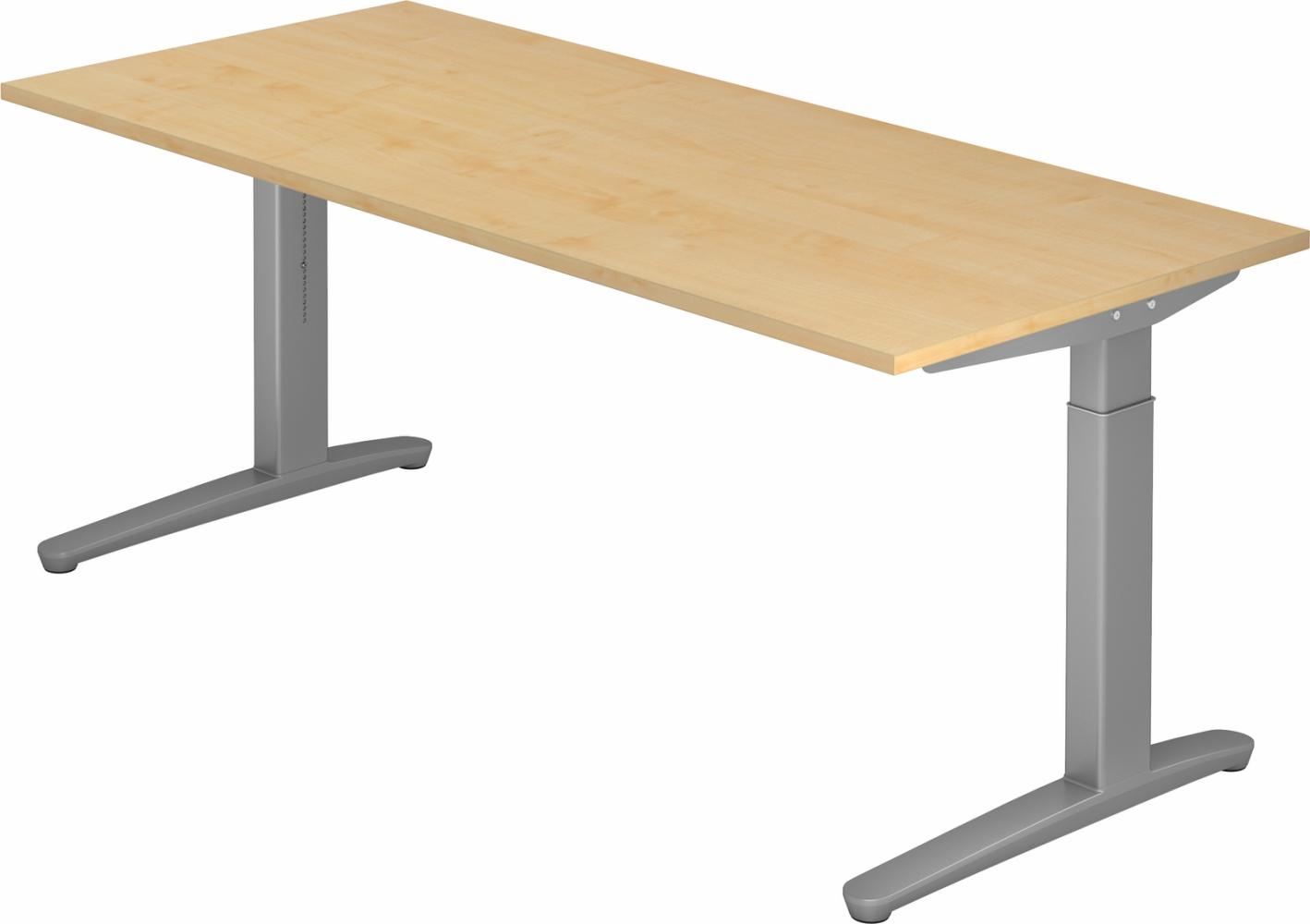 bümö® Design Schreibtisch XB-Serie höhenverstellbar, Tischplatte 200 x 100 cm in Ahorn, Gestell in silber Bild 1