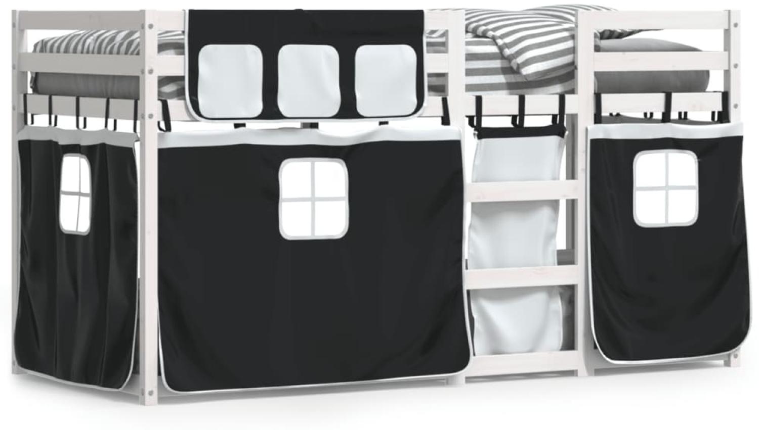 vidaXL Etagenbett mit Vorhängen Weiß & Schwarz 75x190 cm Kiefernholz 3283913 Bild 1
