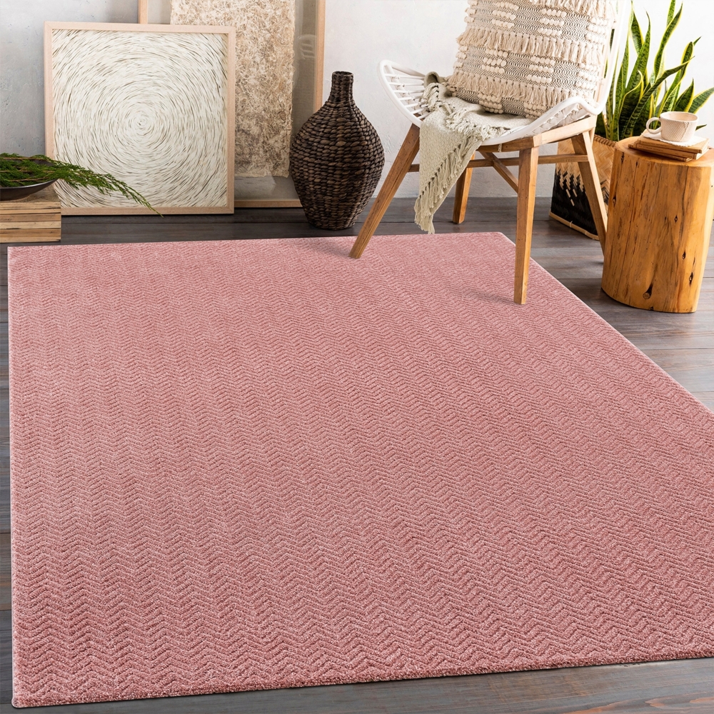 Teppich Wohnzimmer - Rosé - 200x290cm - Meliert Muster - Einfarbig - Hoch Tief Effekt - Kurzflor Weich Schlafzimmer Kinderzimmer Dekoration - Deko Teppiche Bild 1