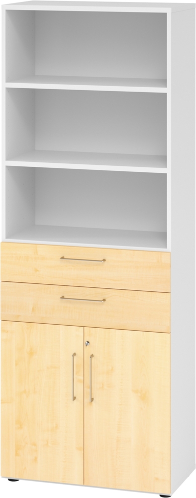 bümö Aktenregal & Schrank abschließbar, Büroschrank Regal & Schubladen Kombination Holz 80cm breit in weiß - Schrank für's Büro & Arbeitszimmer, Büro Möbel Ordnerschrank, 968K2-W-3-BS Bild 1