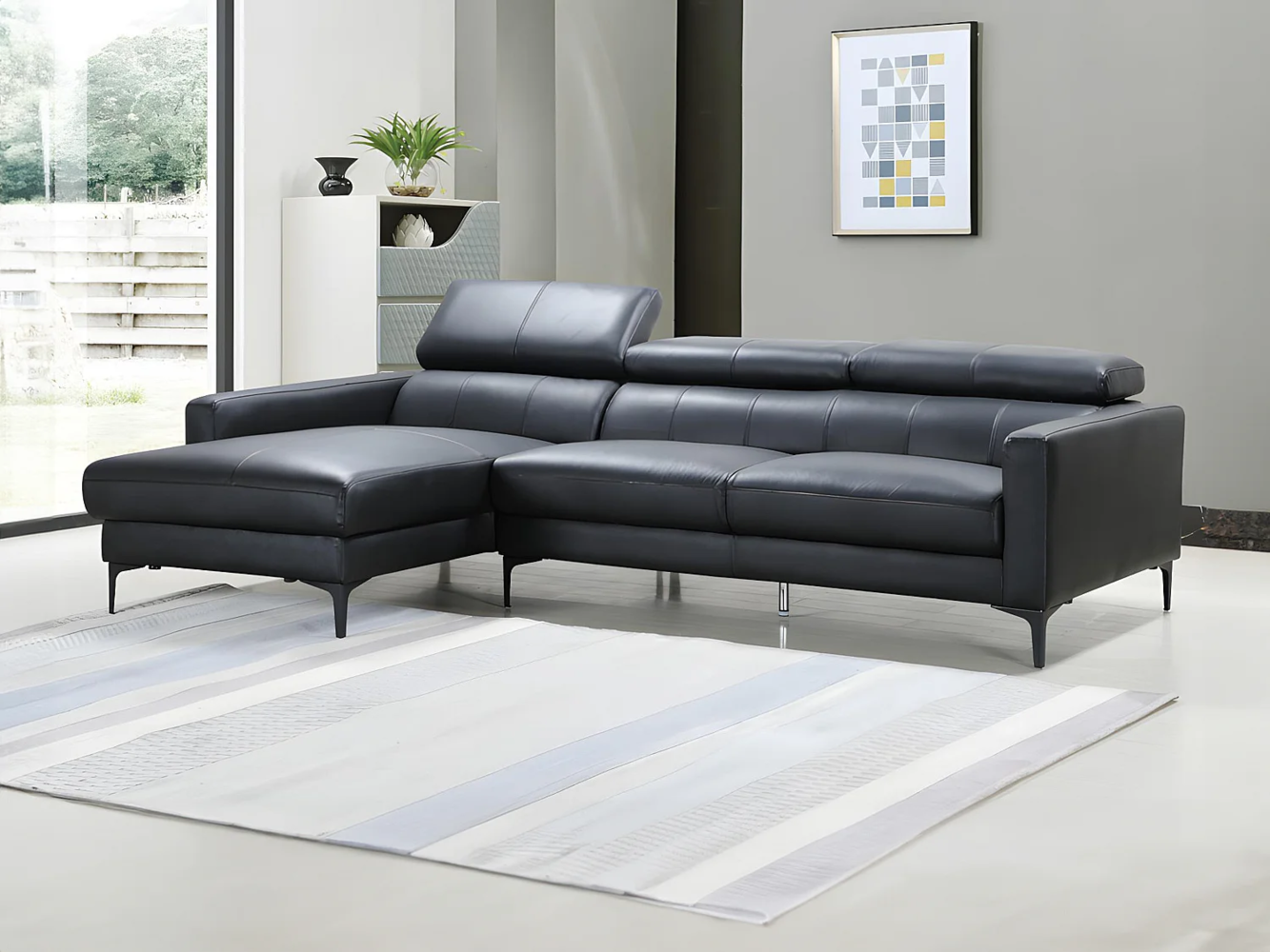 Vente-unique - Ecksofa - Büffelleder - Ecke Links - Schwarz - FLORENCE Bild 1