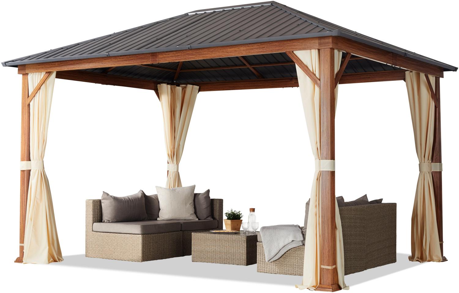 Gartenpavillon 3x4 m Holzoptik, Stahldach Hardtop 4 Seitenteile in champagner Bild 1