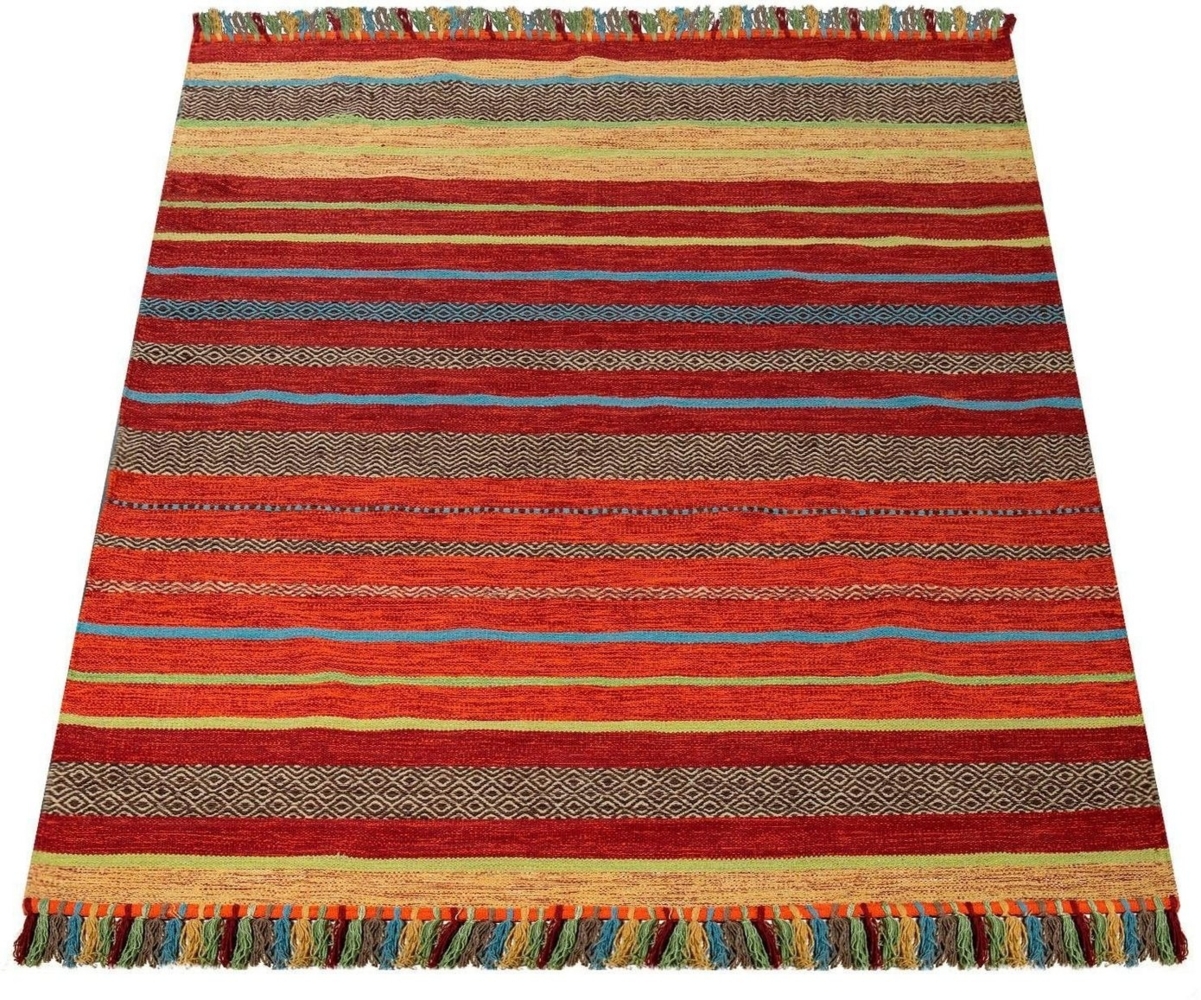 Paco Home Teppich Kilim 213, rechteckig, Höhe: 12 mm, handgewebter Wendeteppich, reine Baumwolle, gestreift, Wohnzimmer Bild 1