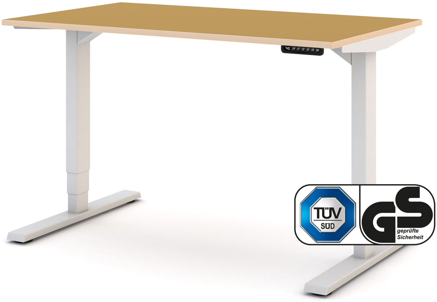 ASSMANN Elektrisch höhenverstellbarer Schreibtisch Y-Line Colour 120x70cm Indian Summer Signalweiß Metall Holz Melaminoberfläche Bild 1