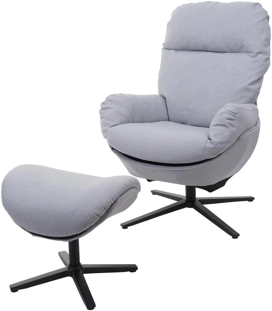 Relaxsessel + Hocker HWC-L12, Fernsehsessel Sessel Schaukelstuhl Wippfunktion, drehbar, Metall Stoff/Textil ~ hellgrau Bild 1