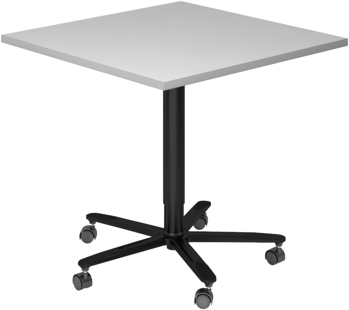 bümö Säulenhubtisch höhenverstellbar, Stehtisch Büro, Bistrotisch eckig 80 x 80 cm - Besprechungstisch grau, Stehtisch Holz-Platte, Säule aus Metall in schwarz, Säulentisch, Hochtisch, ST88-5-D Bild 1