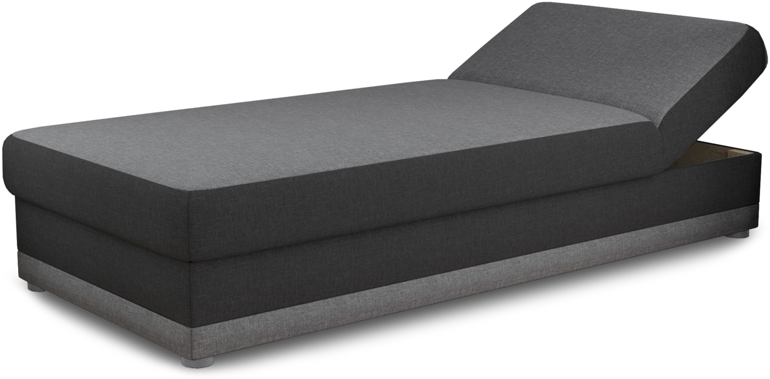 Bett Andre 90x200cm mit Bettkasten - Sofa, Schlafsofa, Regulierbarer Rückenlehne, Bettgestell, Schlafzimmer, Kinderzimmer (Schwarz (Sawana 05 + 14)) Bild 1