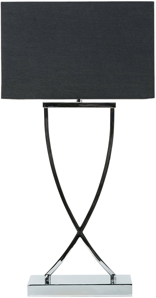 'Yasuni' Tischlampe Silber Metallfuß Stoffschirm Schwarz langes Kabel mit Schalter Modern Minimalistisch Bild 1