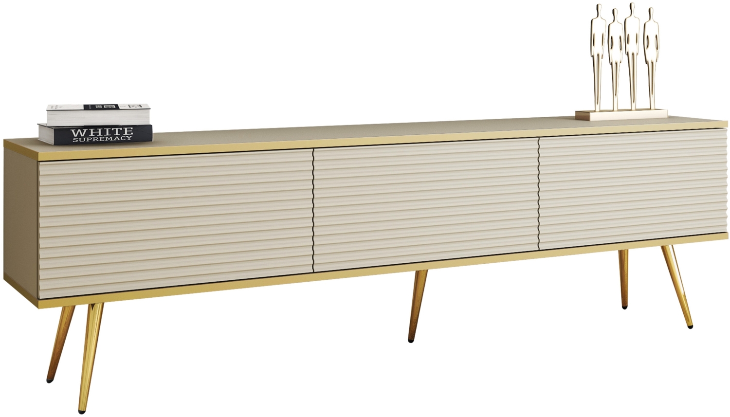 TV Lowboard Orenate MDF 175 mit Füße (Farbe: Beige / Beige + Gold) Bild 1