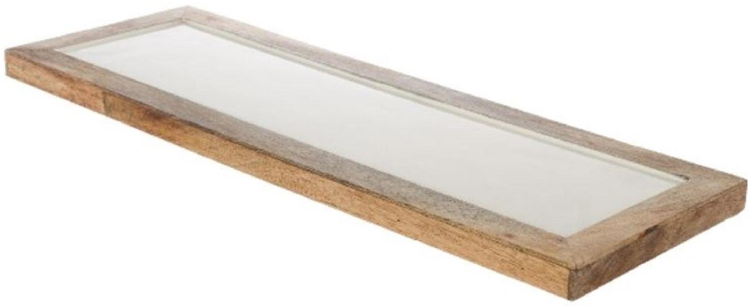 Casa Padrino Luxus Holz Keramik Deko Tablett Naturfaben / Creme 17 x 6 x H. 2 cm - Deko Accessoires Bild 1