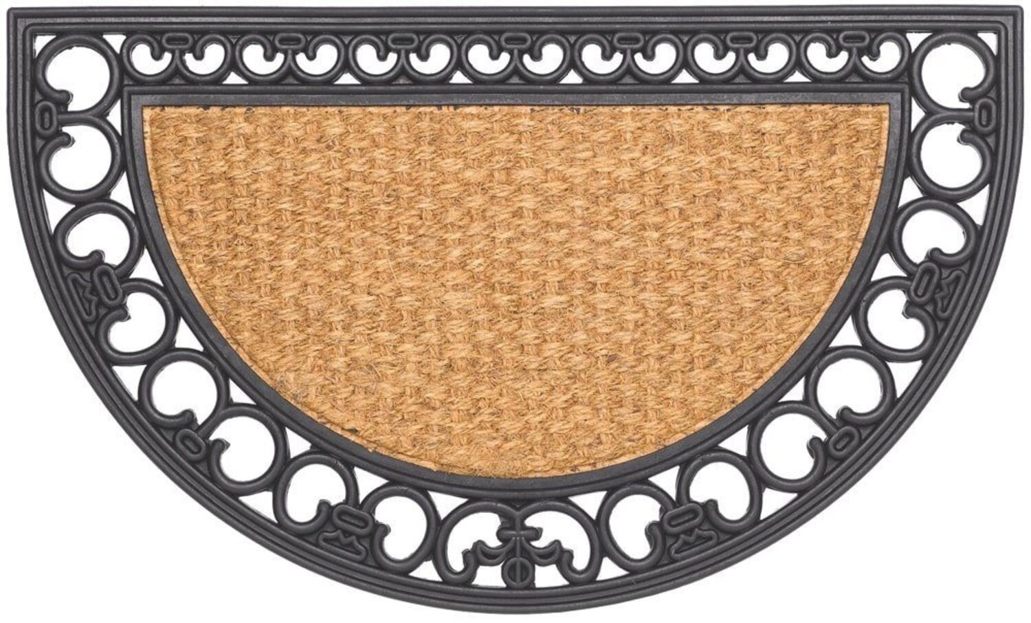 matches21 HOME & HOBBY Fußmatte Kokosmatte Zier-Rahmen natur halbrund als aussen Sauberlaufmatte, halbrund, Höhe: 10 mm, Rutschfeste Kokos-Türmatte als Outdoor Schmutzfangmatte 45x75 cm Bild 1