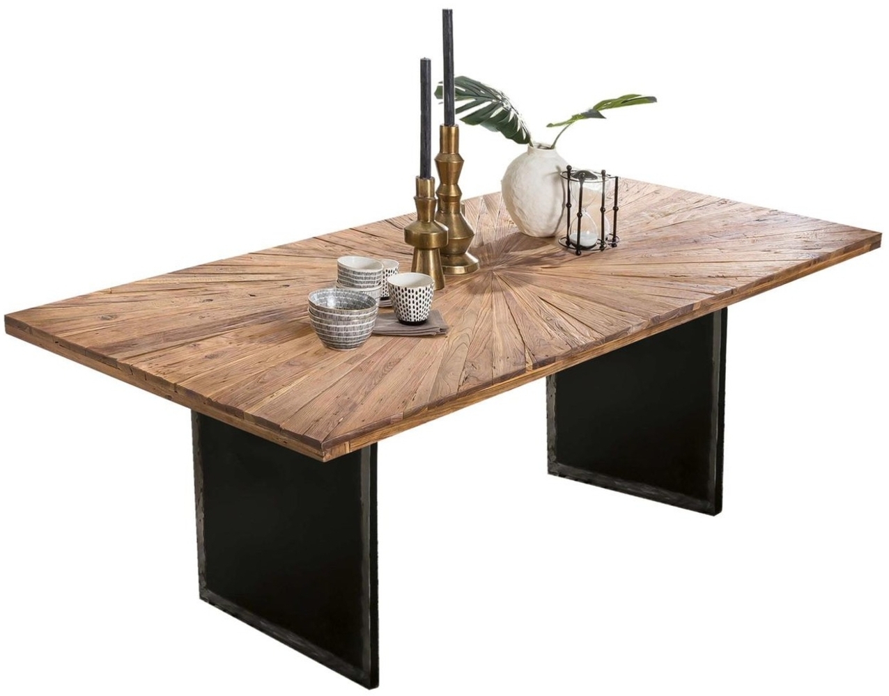 Esstisch TOPS & TABLES 100 x 240 x 77 cm recyceltes Teak Metall Natur Schwarz Bild 1