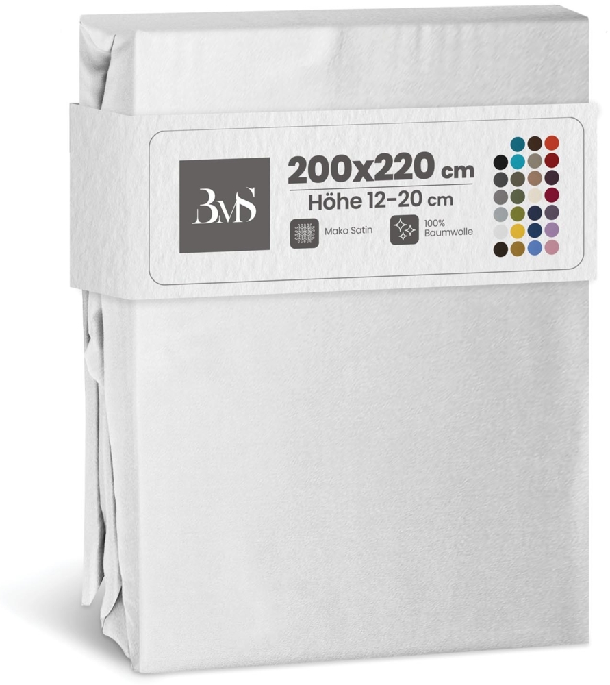 Bettwaesche-mit-Stil Mako-Satin Spannbettlaken weiß 200x220cm Bild 1