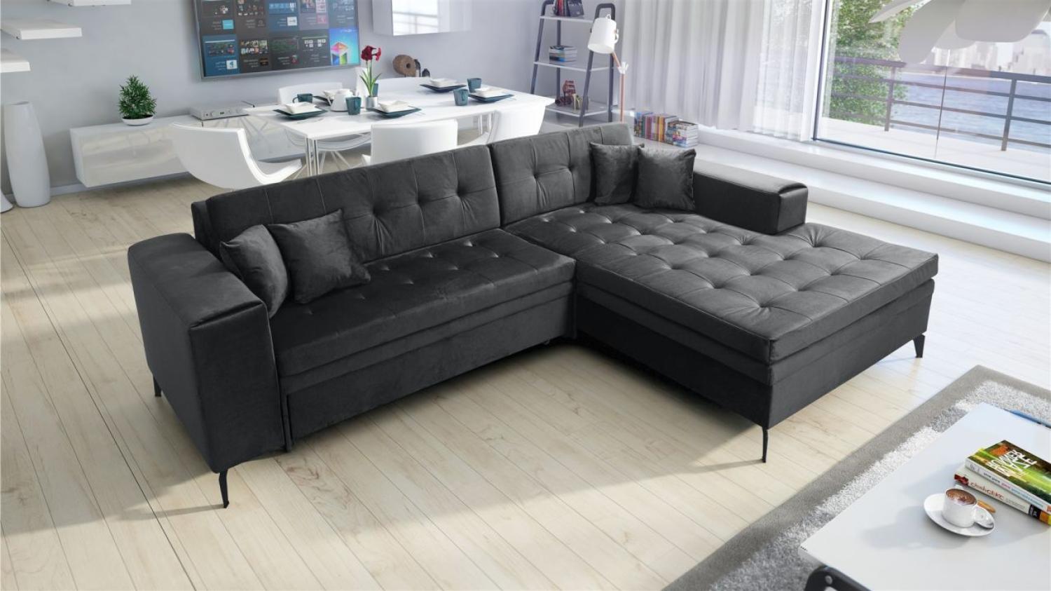 Ecksofa mit Schlaffunktion CHARLES in Stoff Monolith Anthrazit Ottomane Rechts Bild 1