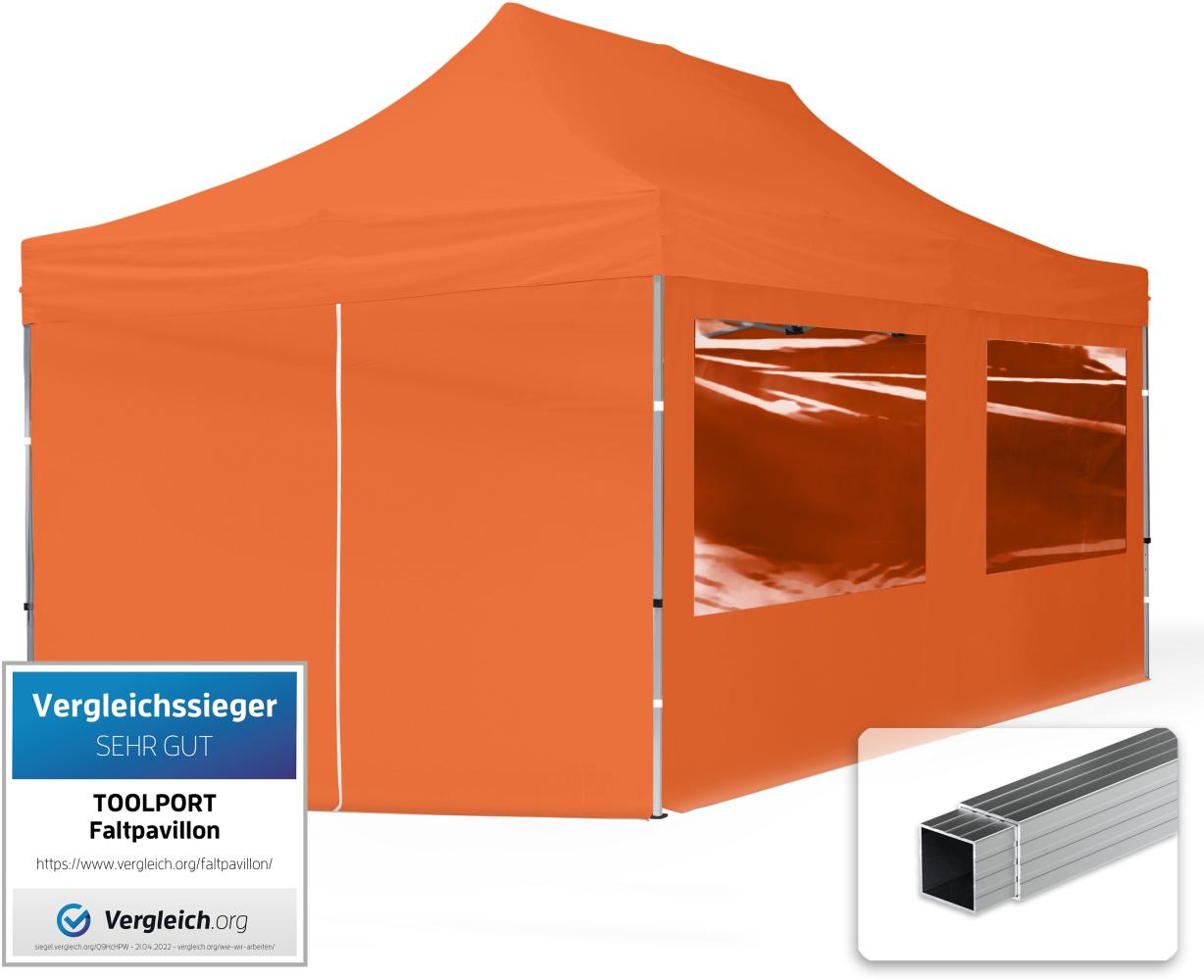 3x6 m Faltpavillon, ECONOMY Alu 32mm, Seitenteile mit Panoramafenstern, orange Bild 1