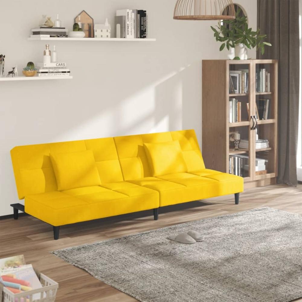 vidaXL Schlafsofa 2-Sitzer mit 2 Kissen Gelb Samt Bild 1