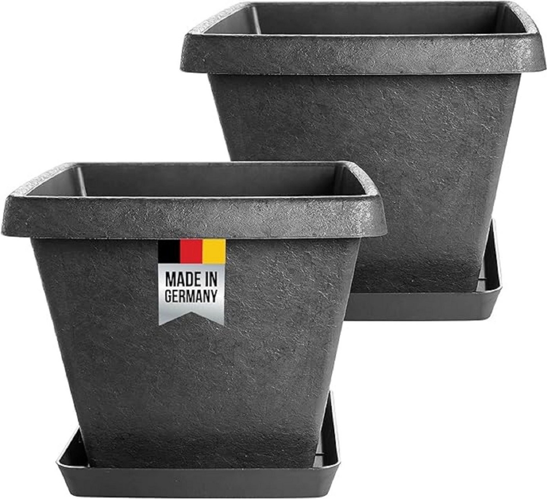 SUSTANIA Blumentopf Premium Pflanztopf mit Untersetzern (2er Set 40x40 cm), Anthrazit Pflanzkübel eckig Bild 1