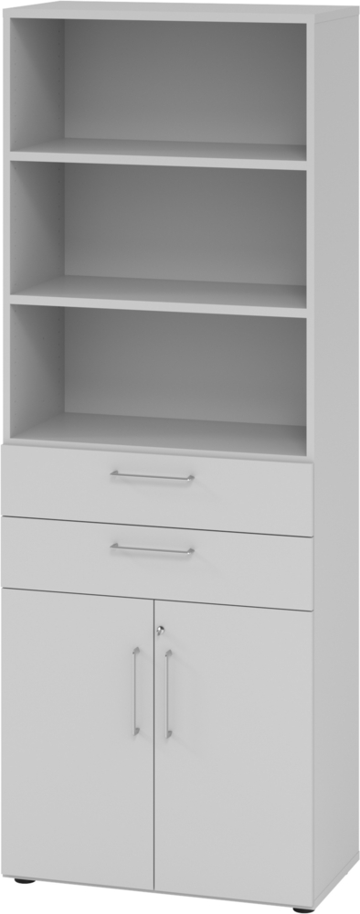 bümö Aktenregal & Schrank abschließbar, Büroschrank Regal & Schubladen Kombination Holz 80cm breit in grau - Schrank für's Büro & Arbeitszimmer, Büro Möbel Ordnerschrank, 968K2-5-5-BS Bild 1