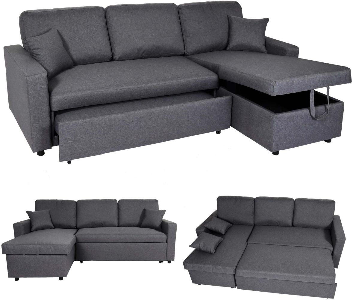 Ecksofa mit Bettkasten HWC-L17, Couch Sofa L-Form, Liegefläche Nosagfederung 228cm ~ dunkelgrau Bild 1