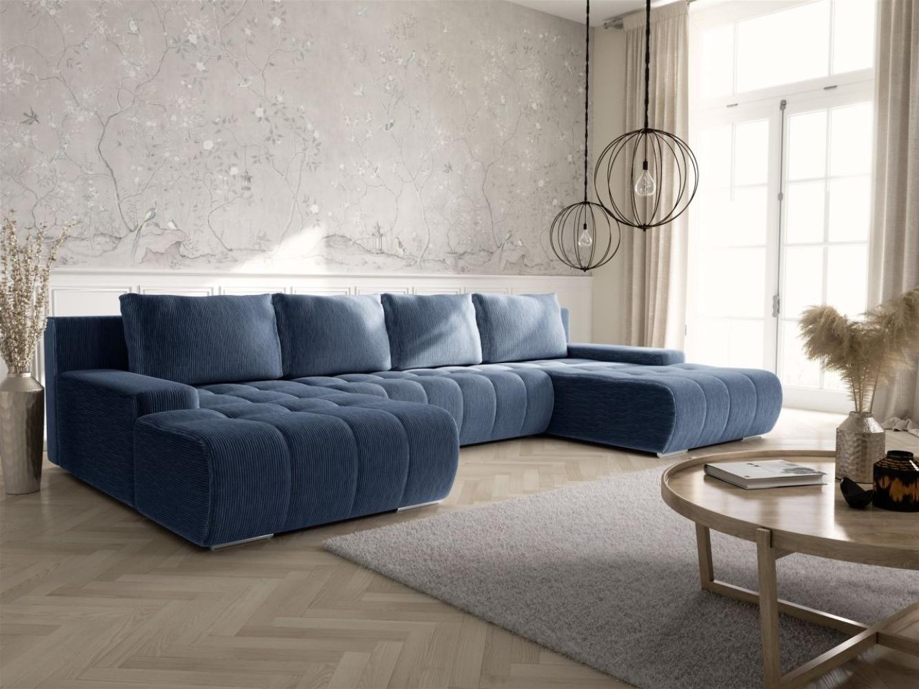 Wohnlandschaft Sofa mit Schlaffunktion VOGAR Stoff Poso Blau Bild 1