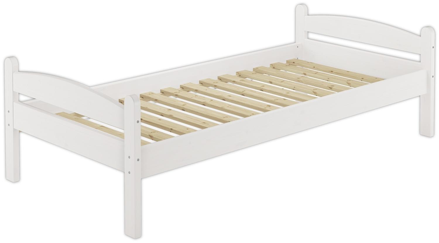 Stabiles Bett Kiefer massiv weiß 90x200 Einzelbett Bettrahmen Futonbett Rollrost 60.32-09W Bild 1