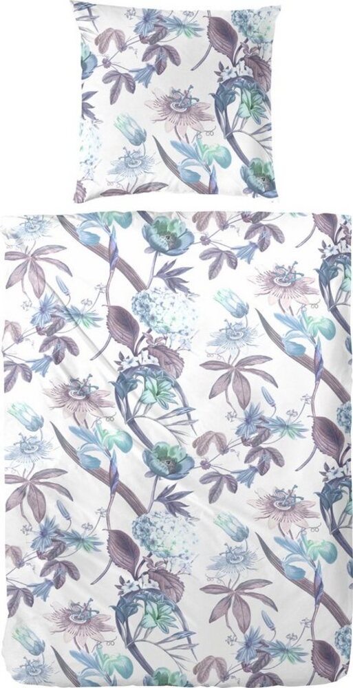 Primera Mako-Satin Bettwäsche 135x200 Blätter Gräser petrol aubergine 243203-36 Bild 1