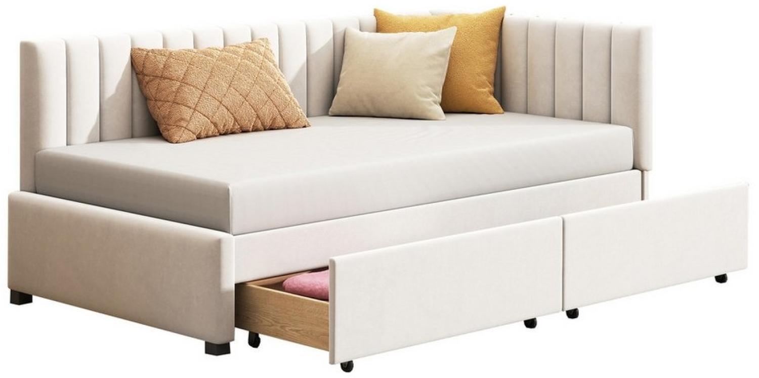 HAUSS SPLOE Schlafsofa 90*200 mit 2 großen Stauraumschubladen und Lattenrost Samt Beige, mit 2 großen Stauraumschubladen und Lattenrost, Schlafsofa 90*200 Multifunktionsbett, ohne Matratze Bild 1