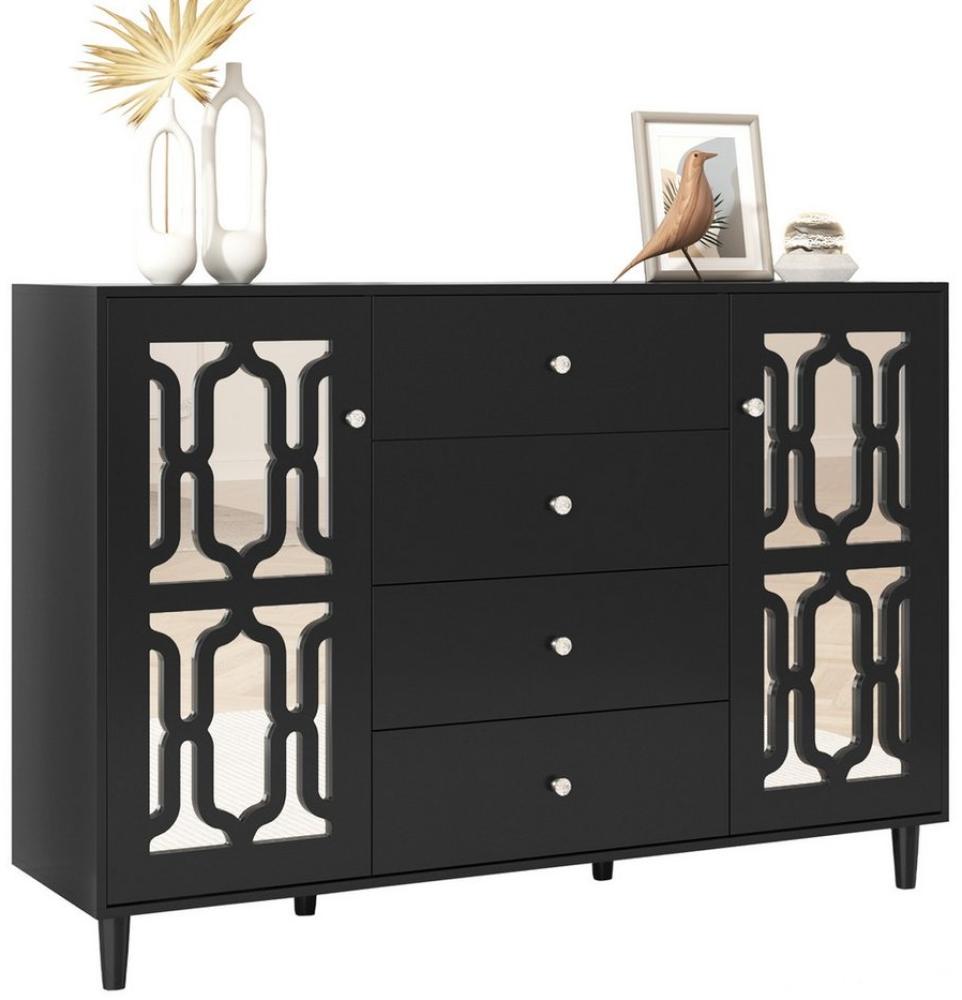 Merax Sideboard mit Spiegelelementen und geometrischem Trellis-Muster, Kommode mit vier Schubladen und Spiegelfront,Anrichte,Breite:147cm Bild 1