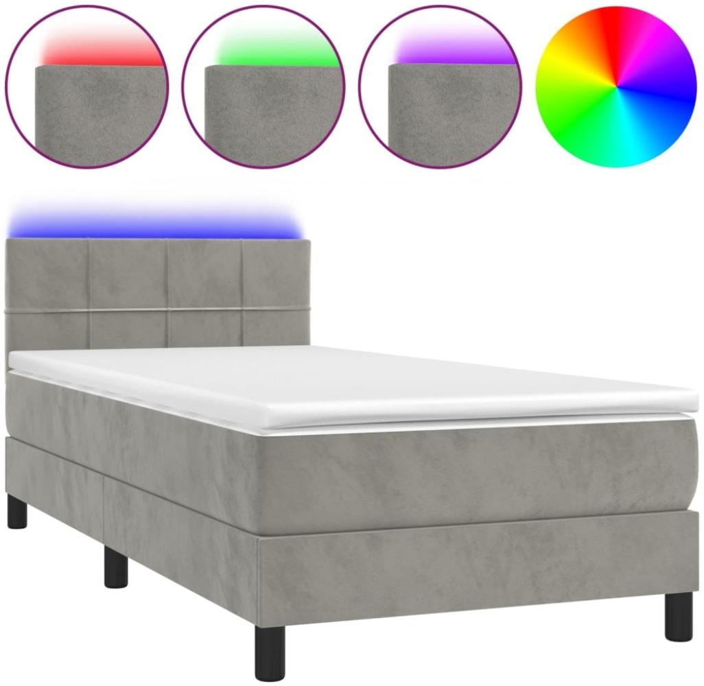 vidaXL Boxspringbett mit Matratze & LED Hellgrau 100x200 cm Samt 3134387 Bild 1